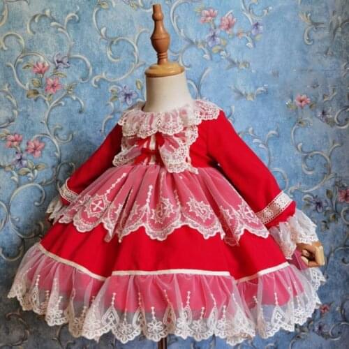 Miayii Winter Spring Long Sleeve Vintage Spanish Lolita Princess Ball Gown Cute Lace Dress For Girls Birthday Eid Clothing Y3782