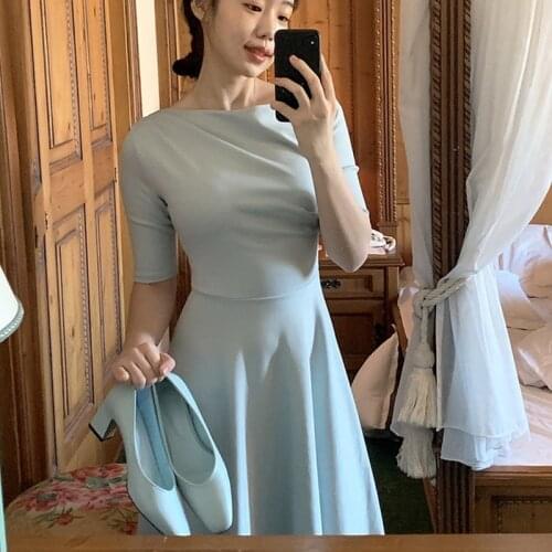 Summer Elagant Dress Women French Designer Solid Office Midi Dress Female Casual Slim Fit High Waist Korean Dress Women 2021 New