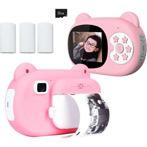 Portable Children Instant Print Camera 2.4 Inch Screen 16GB Digital Camera Photo Selfie 1080P FHD Video Thermal Inkless Printing