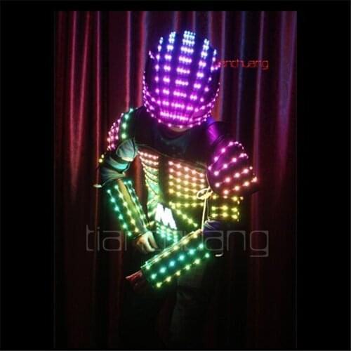Programmable tron led light costumes full color robot men outfit RGB colorful luminous armor suit dj glowing helmet party wears
