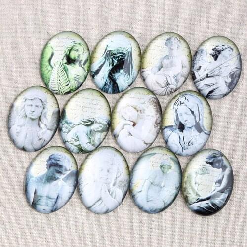 Reidgaller Mix stone art photo Oval Glass Cabochon 30x40mm 18x25mm diy flat back handmade jewelry findings for pendant earrings