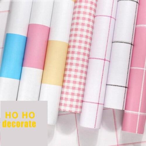 Wallpaper Self-adhesive Peeling Sticky 10m Bedroom Dining Pink Brick Stripe Room Decoration Student Sticker Plaid Stripe PVC