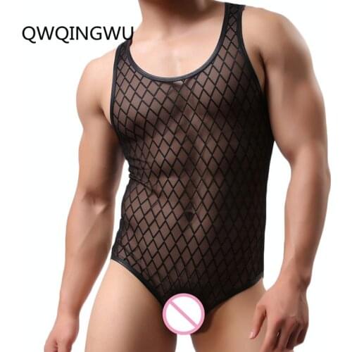 Sexy Undershirt Men Bodysuit Shapewear Male Slimming Wrestling Body Shaper Underwear Mesh Tranparent Jumpsuit Undershirts
