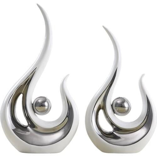 Modern European Style White Silver The male and famale phoenixes fly Ceramic Lover Home Decoration Art Crafts Wedding Gifts