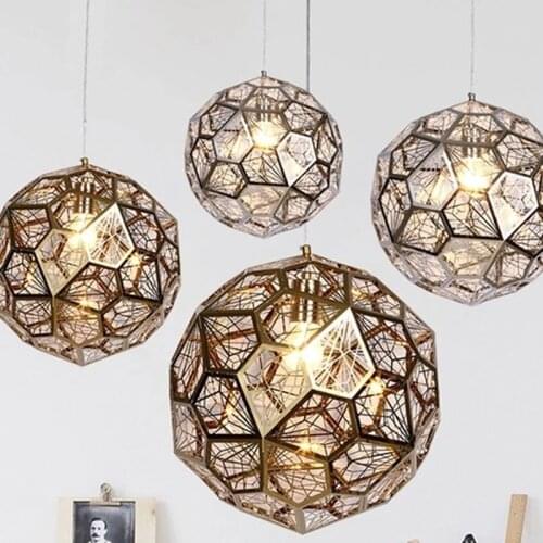 Modern Iron Metal Web Etch Stainless Steel Pendant Lights Round Diamond Ball Projection Pendant Lamp for designer