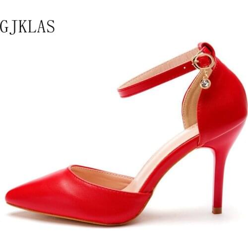Pointed Toe High Heels Wedding Dress Shoes for Women Bride Stiletto Heels Leather Womens Pumps Mary Jane Shoes Red White Heel