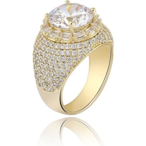 Hip Hop AAA Cubic Zirconia Ice Out Round Finger Ring for Men Women Bling CZ Rings Male Rapper Jewelry Gold Silver Color