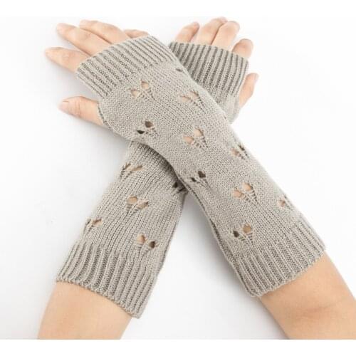 Vintage Hollow Heart Knitting Wool To Keep Warm Mid-length Fingerless Gloves Women Arm Cover Cosplay Costume Accessories
