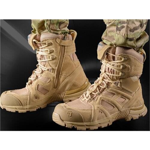 High Tube Leather Mesh Breathable Antiskid Military Combat Tactical Boots Outdoor Sports Training Climbing Desert Hiking Shoes