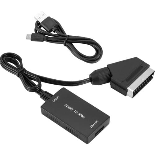 1080P SCART To HDMI-compatible Video Audio Upscale Converter Adapter for HDTV Monitor Projector Plug and Play with USB Cable