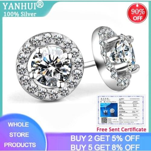 50% off Women Stud Earrings 925 Sterling Silver 5A Level Zircon Jewelry White Crystal Earrings Gift for Women Brincos De Prata