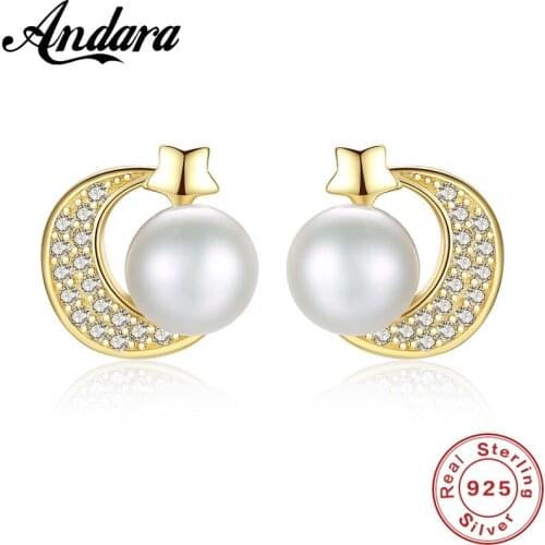 100% 925 Sterling Silver Natural Pearl Earrings for Women Silver Business Star Moon Earrings Wedding
