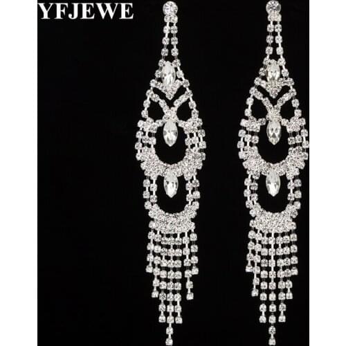 YFJEWE New Brand Elegant Crystal Bridal Big Long Drop Earrings Tassel Dangle Earrings Wedding Jewelry for Women Wholesale E444
