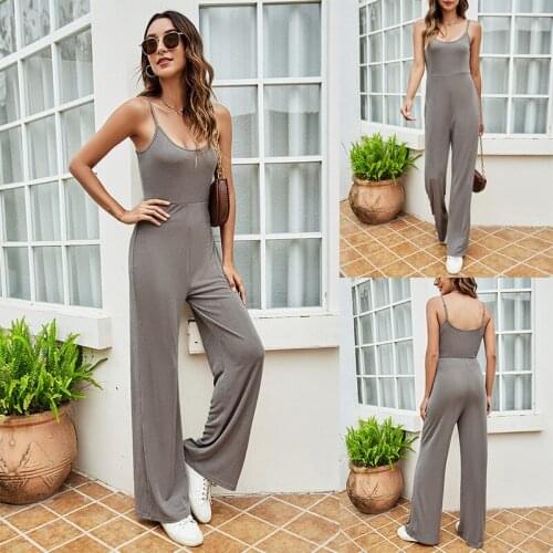 Jumpsuit Female 2021 Suspender Jumpsuit, Loose One-Piece Jumpsuit, Sexy Open Back Simple Casual Trousers Elegant Woman Jumpsuits