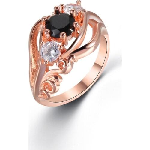 Womens Ring Black And White Zircon Ring Flower Carved Gold Finger Ring Prom Party Jewelry Accessories Valentines Day Gift