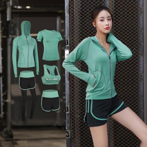 1-5Pcs Skin-friendly Breathable Yoga Set for Women Round Neck Long Sleeve Shirts Tight High Waist Pants Sports Bra Fitness Suit