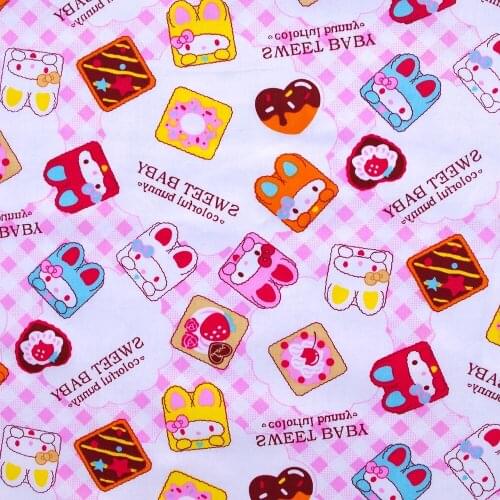 1 yard Cotton Twill Fabric for clothing, bedding - Sweet Baby colorful bunny Reverse text version (width=160cm,170g)