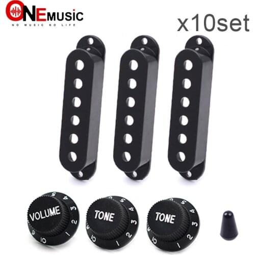 10 Set Black Guitar Single Coil ABS Platic Pickup Cover 1 volume 2 Tone Knobs Switch tip