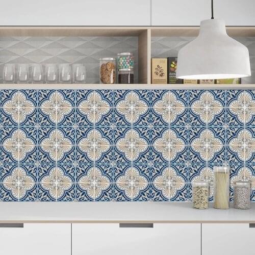 10pcs Moroccan Style Tiles Wall Sticker Hard Kitchen Backsplash Wardrobe Wall Deca Oil-proof Peel & Stick Ceramics PVC Wallpaper