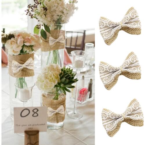 10pcs/Pack wedding decoration Natural Jute DIY Ribbon Bow Knot Burlap Hessian Flower Party Burlap Scrap-booking Lace Craft