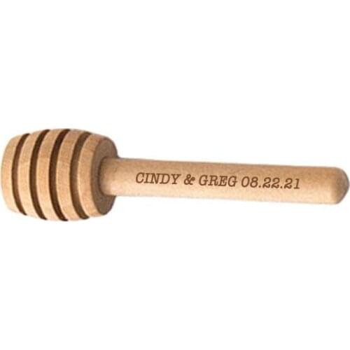 100 PCS Mini 3 Inch Portable Wooden Honey Dipper Sticks for Honey Jar Dispenser Drizzle Honey, Personalized Name Text Font