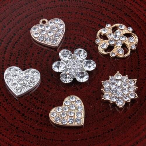 120PCS Vintage heart/flower/snow Metal Rhinestone Buttons Bling Alloy Crystal Flatback Flower Centre Button for Hair accessories
