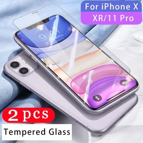 2Pcs 9H tempered glass for iPhone 7 8 plus 11 pro max x xr xs max phone screen protector protective film on the glass smartphone