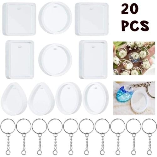 20Pcs/Set DIY Keychain Pendant Casting Crystal Epoxy Resin Mold Silicone Mould Kit With Keyrings Art Crafts Jewelry Making Tool