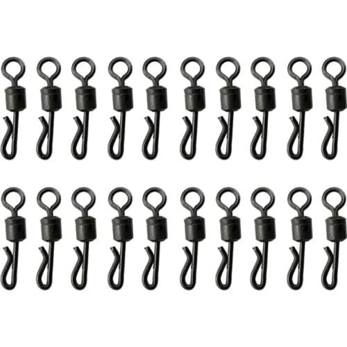 20pcs Matte Black Rolling Quick Change Swivels With Solid Ring Carp Rigs Long Body Q-shaped Swing Snap Carp Fishing Accessories