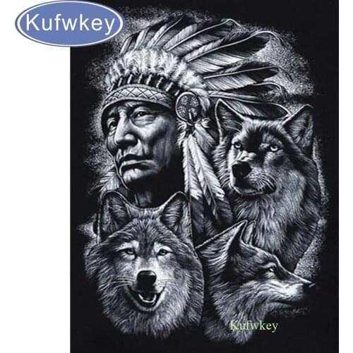 5d Diy Diamond Painting Cross Stitch Kits Full Diamond Embroidery indians and Wolf Needlework Diamond Mosaic pattern Home Decor