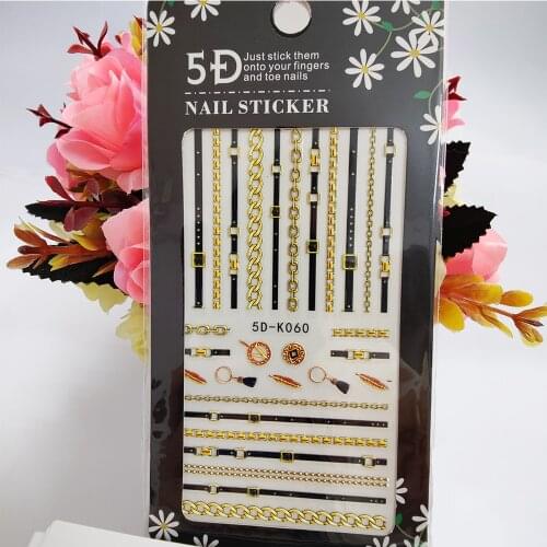 5D Nail Sticker Anaglyph Effect Black Gold Line Necklace Nail Art Decorations Manicure Accessories Stick to Fingers Toe nails
