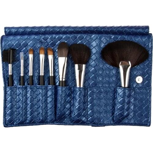 8 Pieces Hight Quality Black Professional Makeup Tool Kits w/ Blue Woven Bag Women Soft Cosmetic Makeup Brushes Set Hot Sale