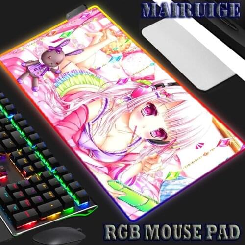 Big Breasts Anime Pink RGB Computer Large Mouse Pad Backlit XXL Mouse Pads LED Gamer Mause Carpet Desk Mat Gaming Accessories