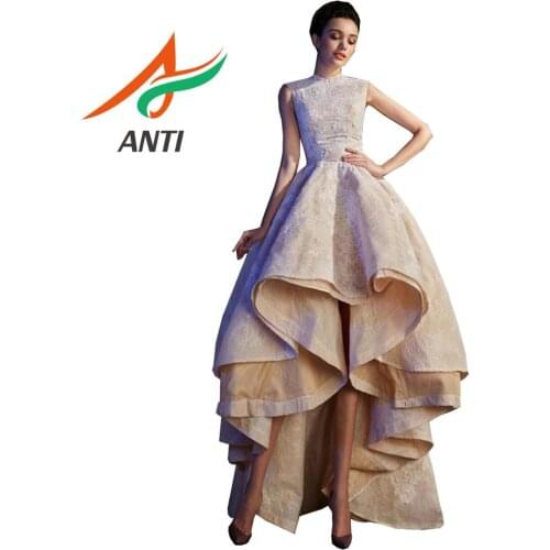 ANTI Elegant 2019 Lace Long Prom dresses Sleeveless High Neck Vestidos de fiesta dress graduation Champagne Summer Prom Dress