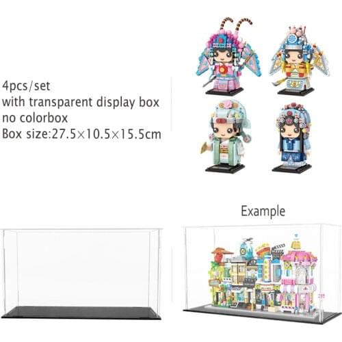 4 LOZ Action Figures Blocks Kids Classical Peking Opera Characters Building Bricks Transparent Display Box Toys for Boys Girls