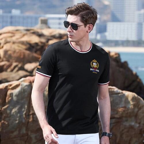 Best Soften Cotton Men T-Shirt Tops Male Tees Fashion Bruce&Shark nice embroidery Short Round T-Shirt Homme Camisa big 4XL