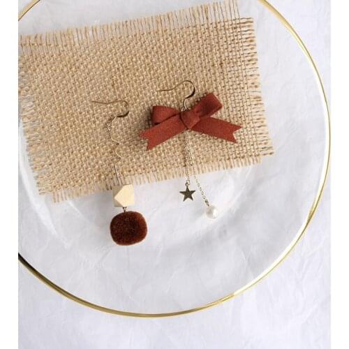 GorGor Dangle Earrings Women Alloy Pattern Bowknot Wood Fur Ball Minimalist Creative Smart Birthday Gift Vintage Jewelry EZ-298