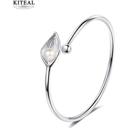 KITEAL 2020 hot selling trend large silver color bangles for women leaf and pearl bracelet Luxury Jewelry