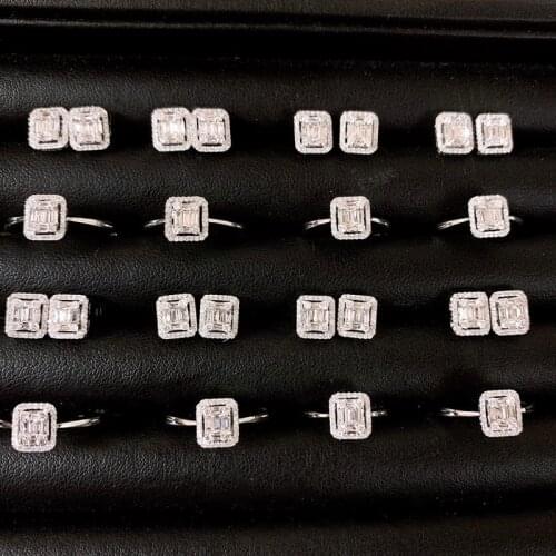 Aazuo 100% 18K Original White Gold Au750 Real Diamond 0.18CT Classic Square Ring for Woman Fine Jewelry Fashion Gift Birthday