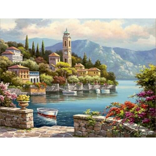 Beautiful DIY Digital Oil Painting Paint By Numbers Special Gift Landscape Painting Romantic Harbor Painting By Hand