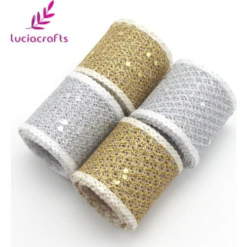 Lucia crafts 40mm 4y/lot Silver Gold Glitter Mesh Organza Ribbon For Packing Wedding Cake Gift Decoration DIY Craft P0601