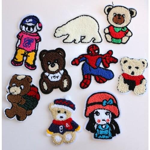 2 Pcs Cute Bear Superhero Girl Polar Bear Boy towel embroidered icon Iron on Patch DIY Strip Patchwork Sticker Custom Badges