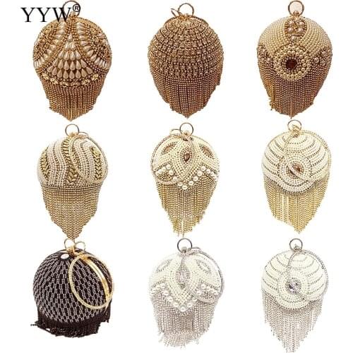 Round Ball Clutch Bag Fashion Evening Bags Luxury Evening Bags Women Ladies Clutch Mini Clutch With White Rhinestones Beading