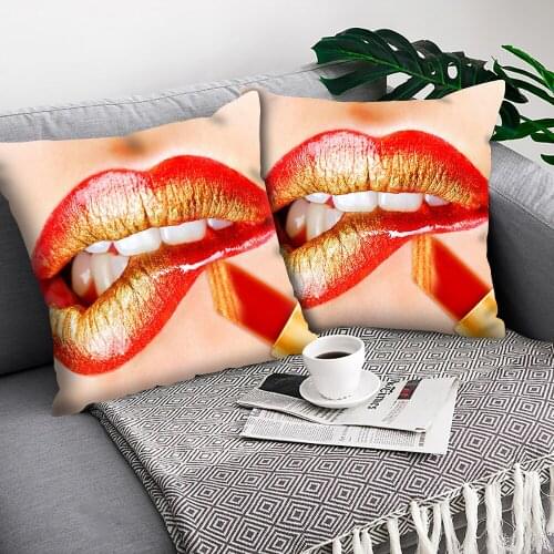 MTMETY Double sided printing Sexy Lip cushion cover Cosmetics Throw Pillow Case Polyester Pillowcover Home Decoration Pillowcase