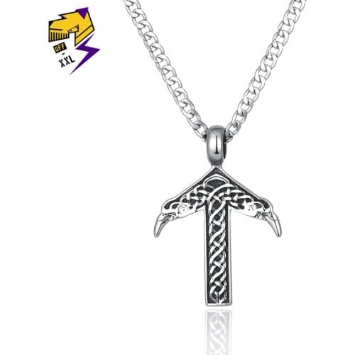 Norse Viking Necklace Men Stainless Steel Silver Chain Necklace Vintage Arrow Eagle Pendant Necklace for Male Ethnic Jewelry