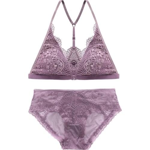 Front Closure Bra Set French Bralette Y Line Straps Triangle Cup Mesh Inner Unlined Plunge Wire Free Breathable