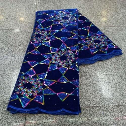 Royalblue Nigerian stones Lace Fabric 2020 High Quality Sequins French Velvet Lace Fabric Embroidered Tulle African Lace Fabric