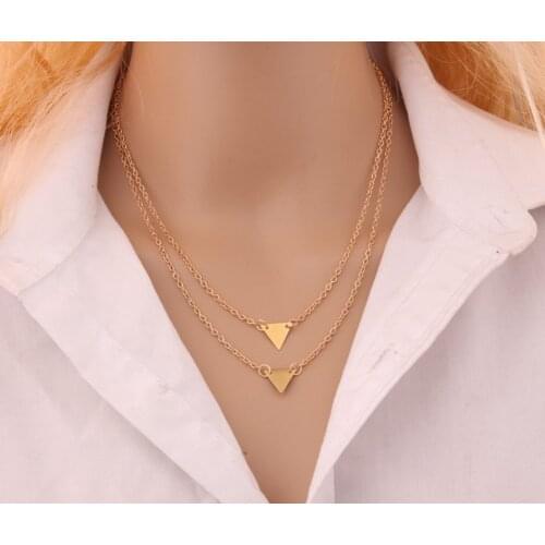 New Fashion High-end Design Double Triangle Necklace Zinc Alloy Necklace Exquisite Short Necklace Wedding Banquet Lady Jewelry