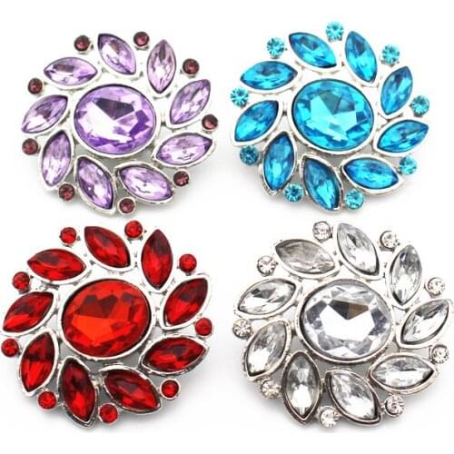 New Arrival 10pcs/lot Mixs 4 Colors Flower Rhinestone Stone Snap Buttons Fit 18mm/20mm Snap Bracelet DIY Jewelry