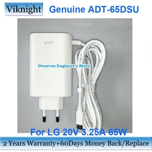 Genuine White ADT-65FSU-D03-EPK 20V 3.25A EU Adapter Charger For LG HU10967-20029RR-HR3-ADT-65DSU Laptop Power Supply Type C